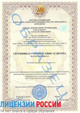 Образец сертификата соответствия аудитора №ST.RU.EXP.00006191-3 Заречный Сертификат ISO 50001